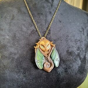 Luna moth owl pendant necklace moth magic handmade fantasy fairy core jewelry